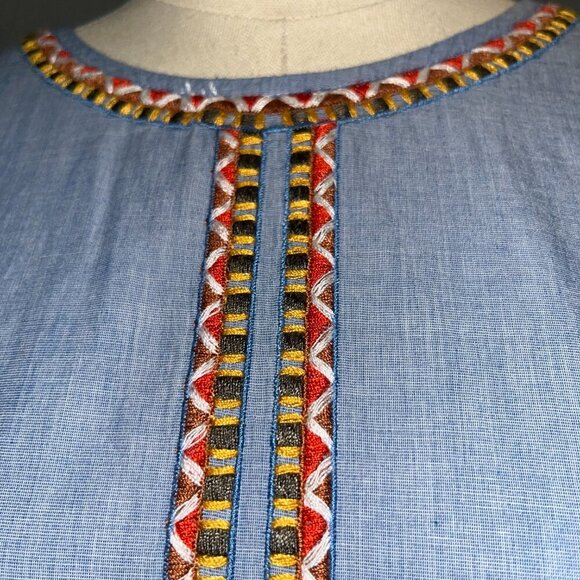 ZARA Embroidered BOHO Peasant Top Blue Floral Pom Poms Beaded Puff Sleeves  XL - Picture 4 of 11